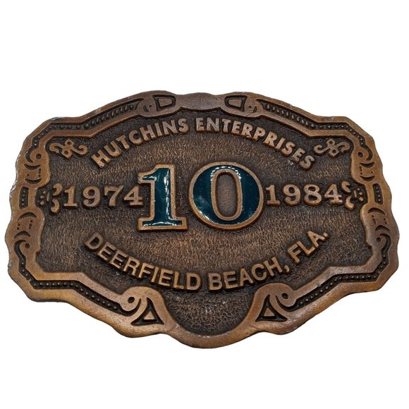 Hutchins Enterprises Belt Buckle Vintage 1984 Deerfield Beach Florida Ad - Picture 1 of 7